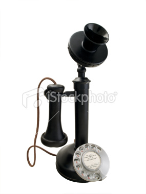Black candlestick phone with metal dial